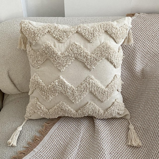 Embroidery Tufted Tassel Pillowcase Macrame