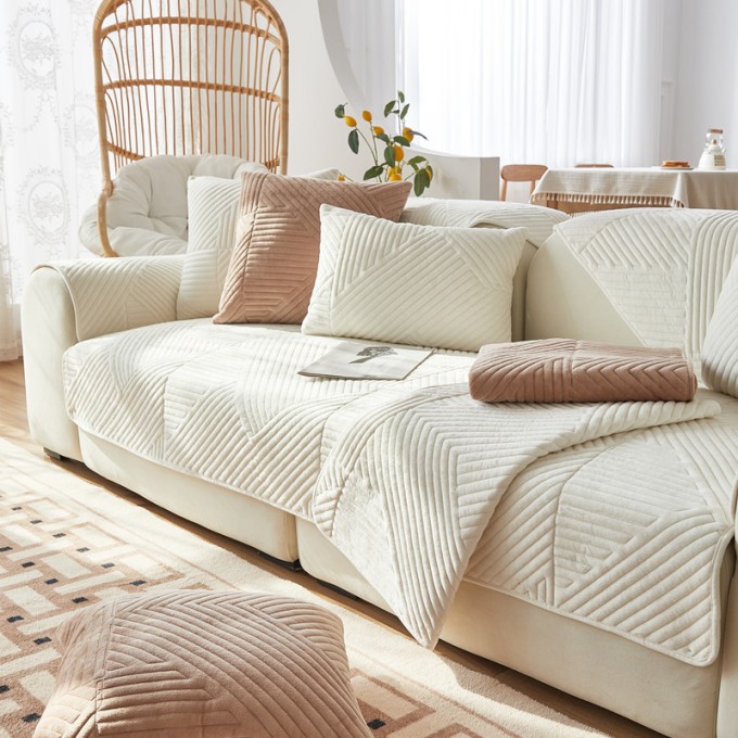 Plush Super Soft Quilted Thickened Sofa Cushion Cover