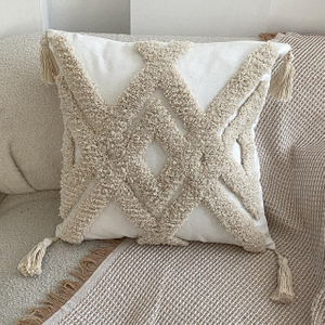 Embroidery Tufted Tassel Pillowcase Macrame