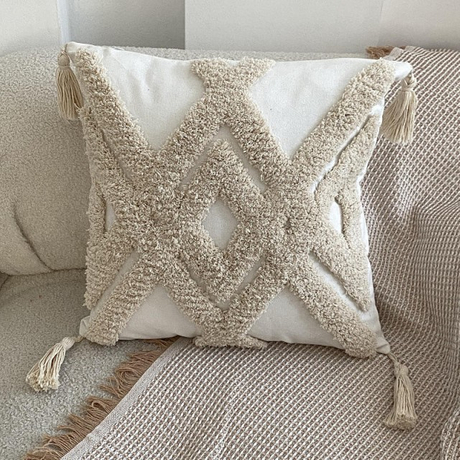 Embroidery Tufted Tassel Pillowcase Macrame