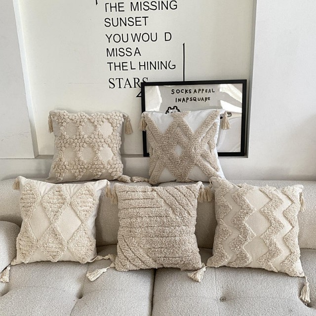 Embroidery Tufted Tassel Pillowcase Macrame