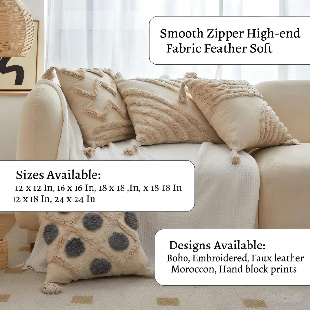Bohemian Style Tufted Pillow Cushion Cover Plain Canvas Pillow Covers