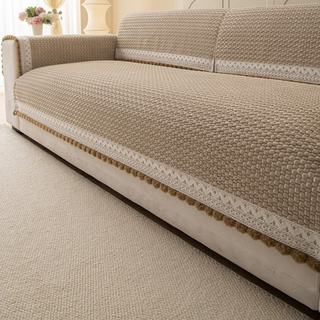 Woven Velvet Cut Pile Sofa Protector with Pom-Pom Trim 70cm