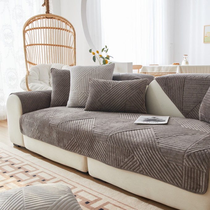 Plush Super Soft Quilted Thickened Sofa Cushion Cover