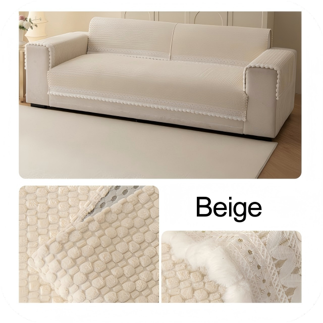 Woven Velvet Cut Pile Sofa Protector with Pom-Pom Trim 70cm