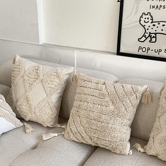 Embroidery Tufted Tassel Pillowcase Macrame